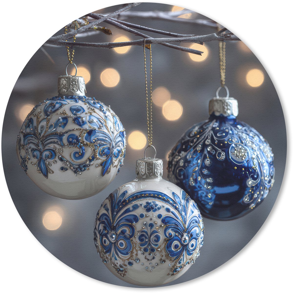 Muismat rond 30x30 cm - Mousepad Kerstbal - Versierd - Blauw - Ronde muismatten