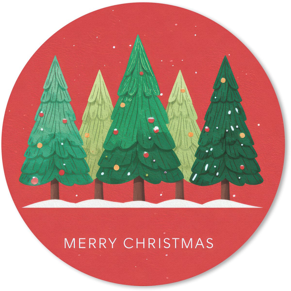 Muismat rond 20x20 cm - Mousepad Minimalistisch - Kerstbomen - Rood - Sneeuw - Ronde muismatten