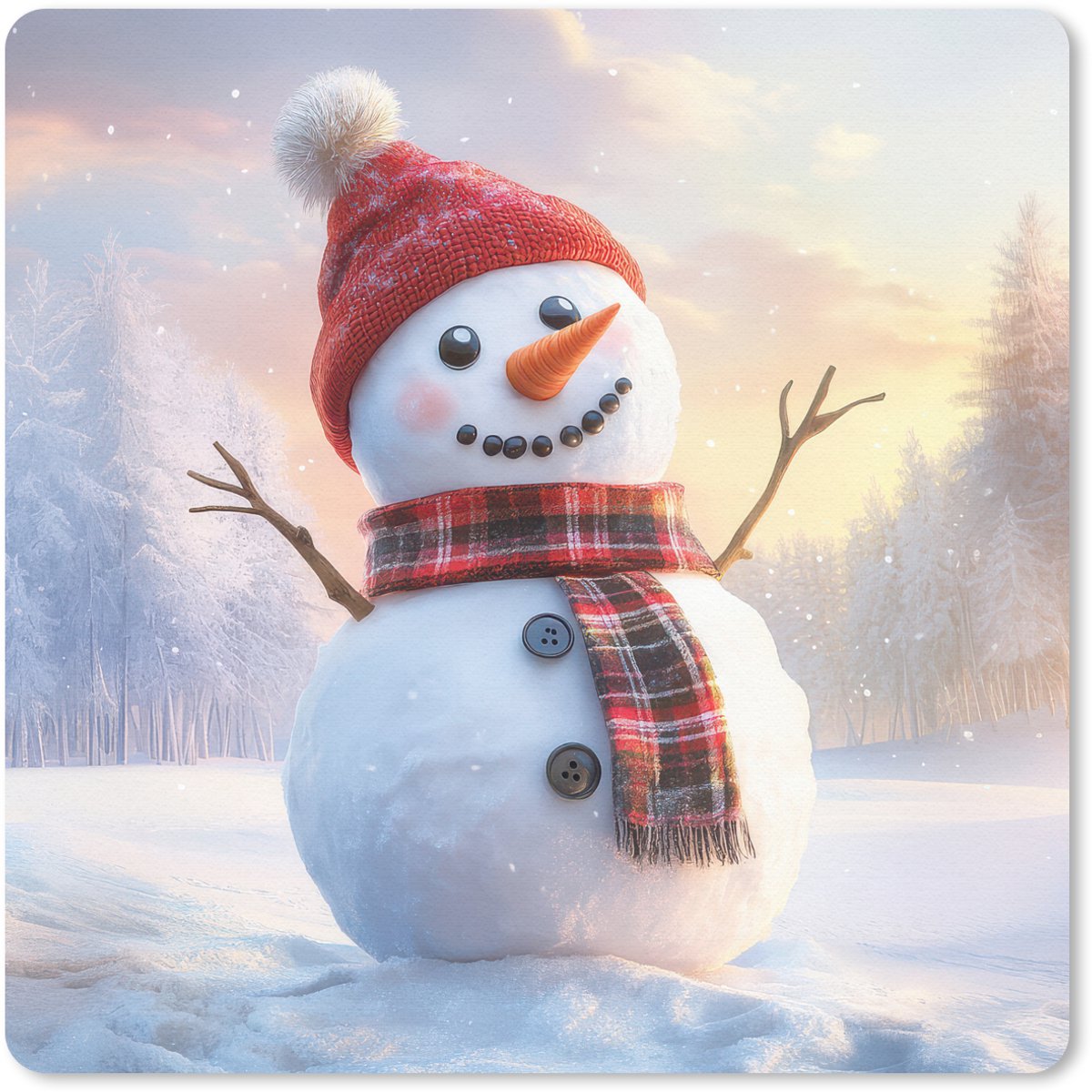 Muismat 30x30 cm - Mousepad Sneeuwpop - Zonsondergang - Wit - Muismatten