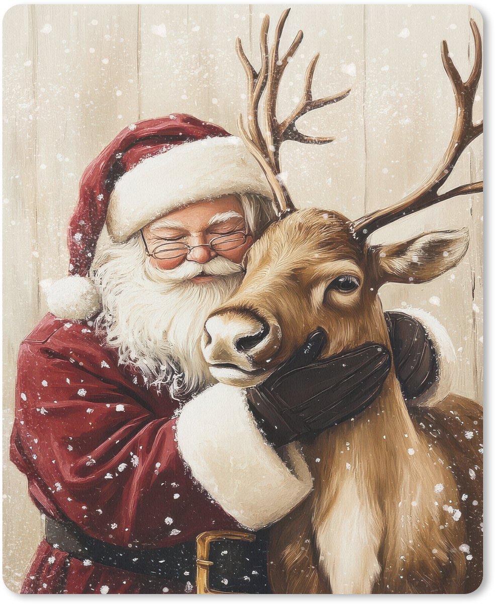 Muismat 19x23 cm - Mousepad Kerstman - Rendier - Sneeuw - Kleurrijk - Muismatten