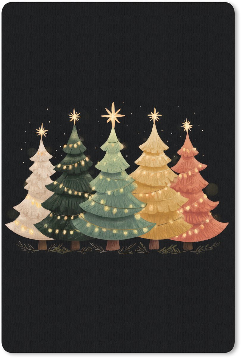Muismat 18x27 cm - Mousepad Kerstbomen - Kleurrijk - Lichtjes - Ster - Muismatten