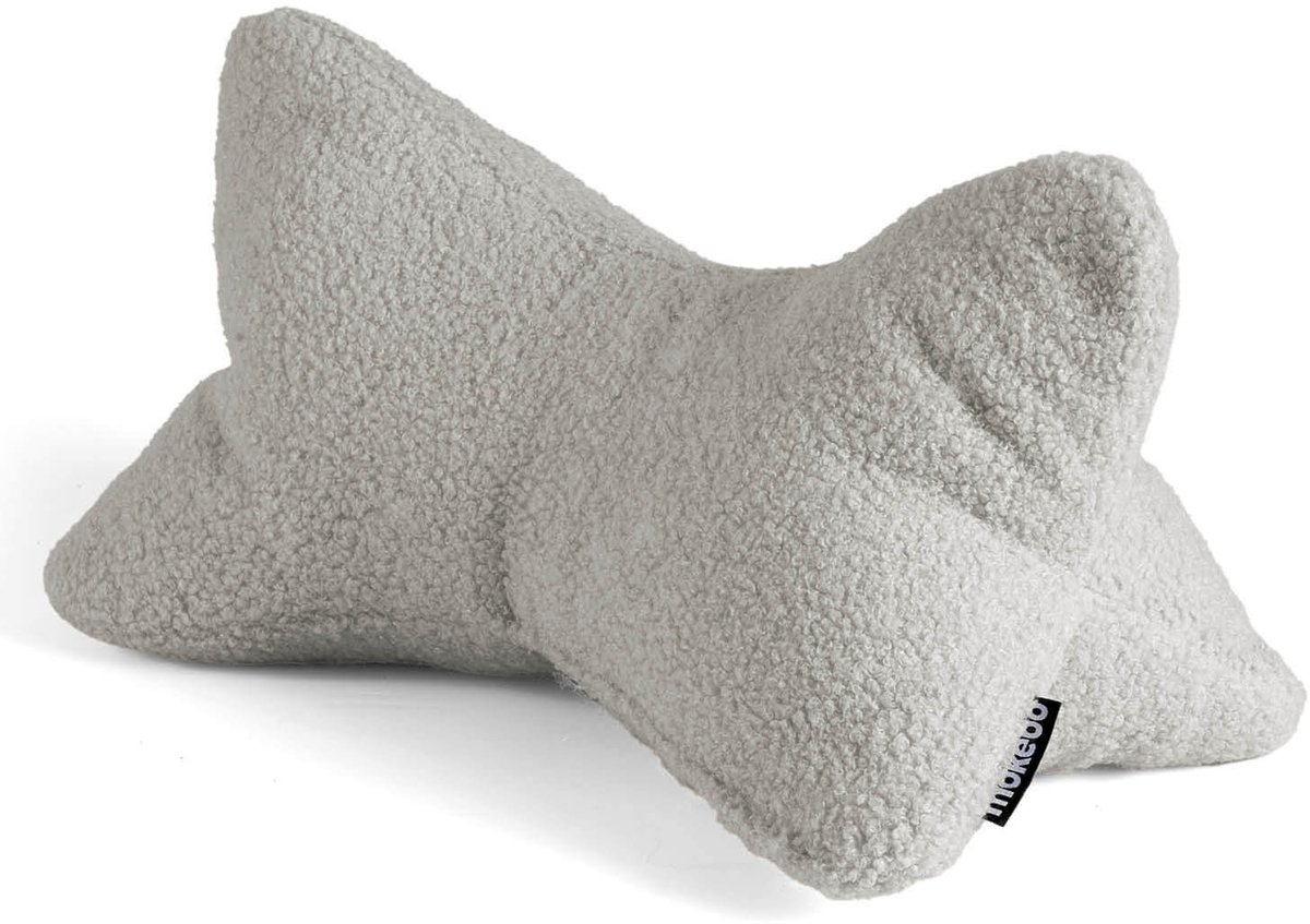 mokebo Leeshoofdkussen van teddystof Bouclé ‘Der Leseknochen‘ nekkussen of boekensteun voor tablets, boeken of e-books in grijs