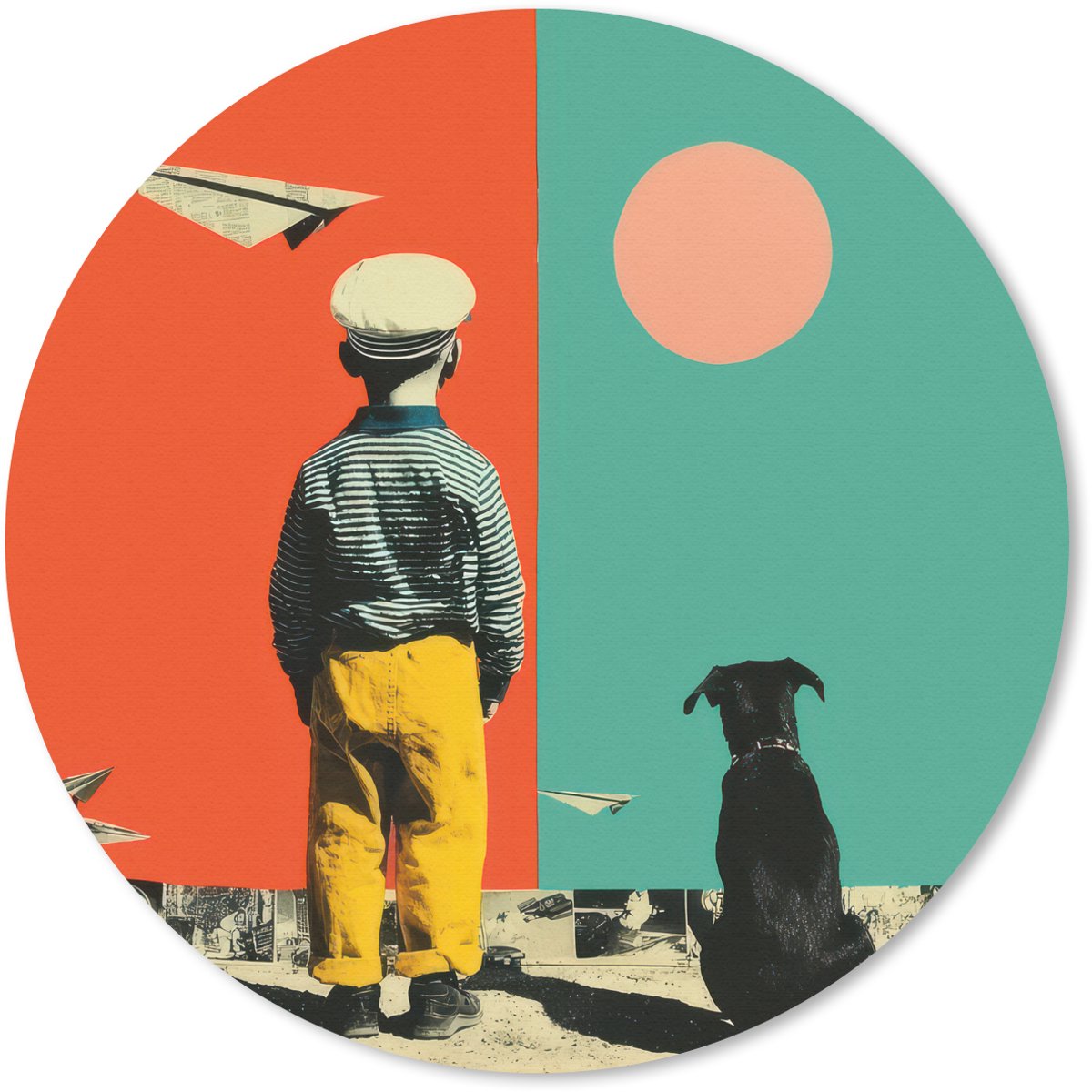 Muismat rond 30x30 cm - Mousepad Retro - Jongen - Hond - Rood - Groen - Ronde muismatten