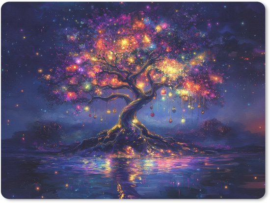 Muismat 23x19 cm - Mousepad Kosmisch - lichtboom - Kerst - Kleurrijk - Muismatten