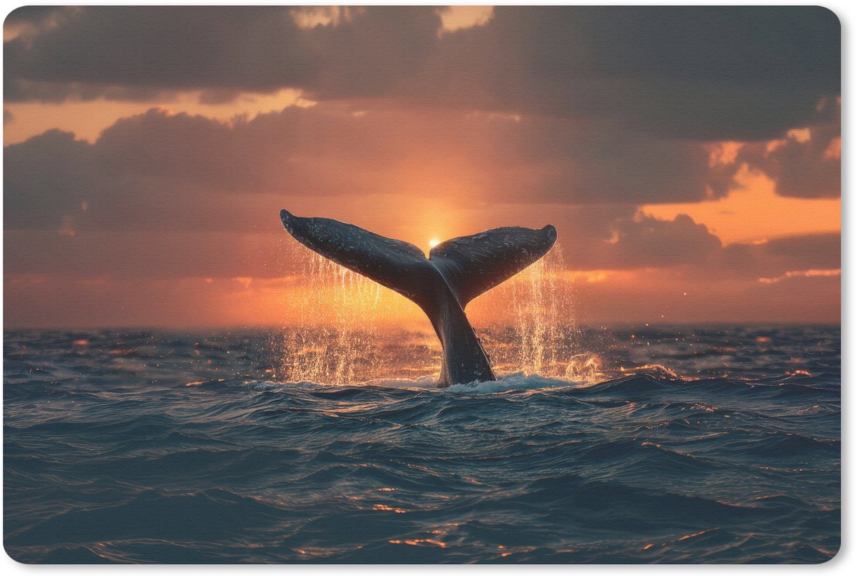 Muismat 27x18 cm - Mousepad Walvis staart - Water - Zonsondergang - Muismatten