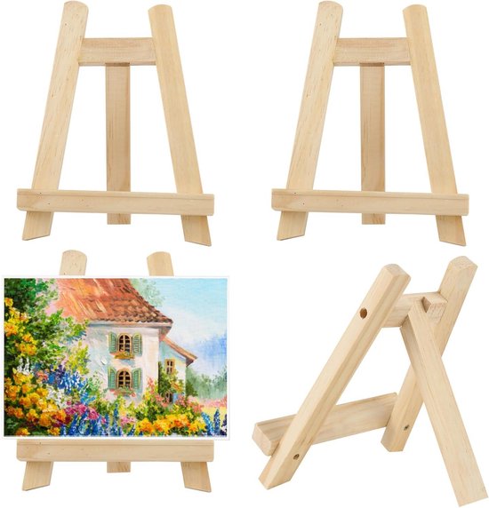 Mini houten ezel - 10 stuks opvouwbaar driehoekdisplay voor presentatie van schilderijen, foto's, knutselen en mobiele telefoons