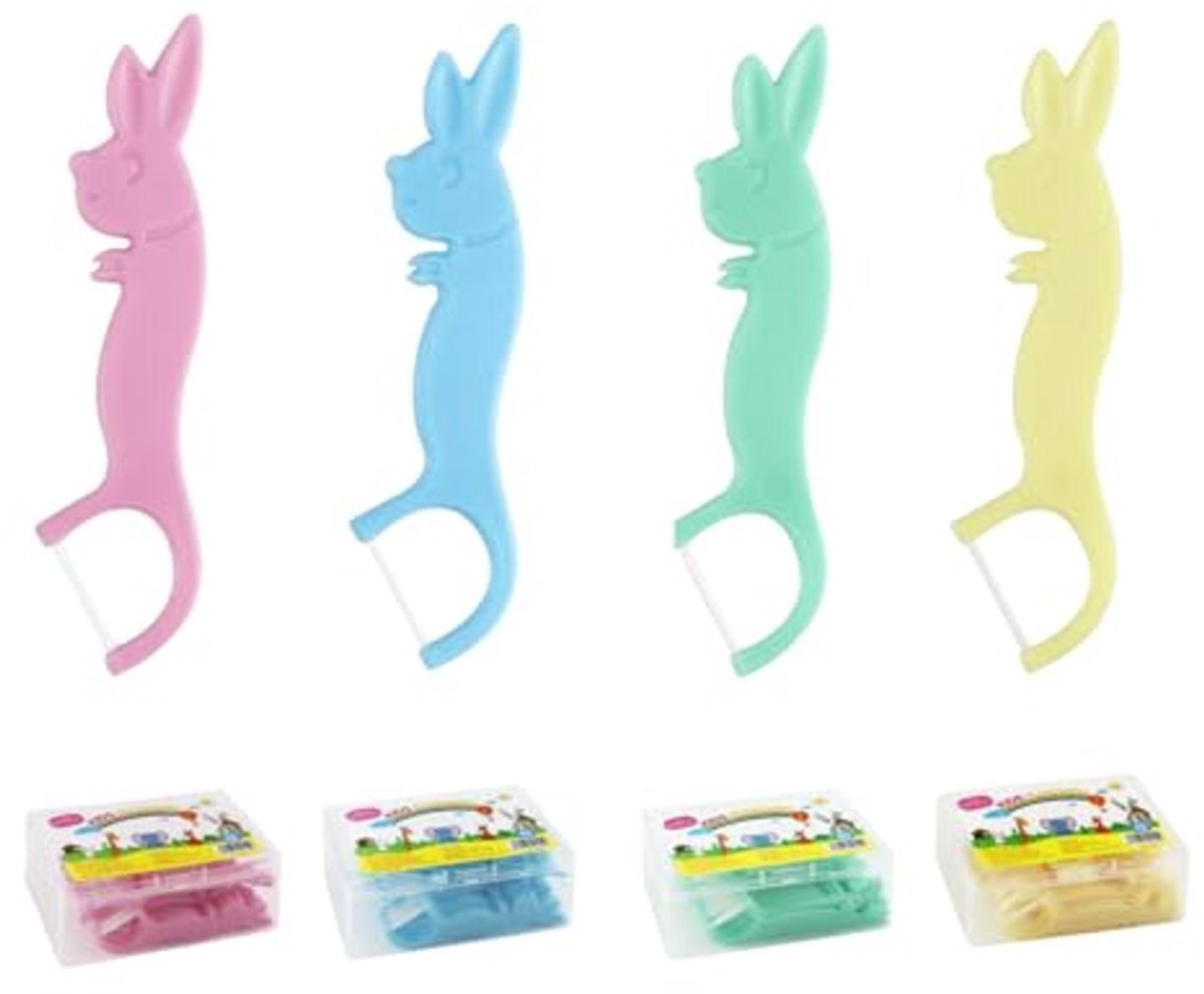 Floss-sticks voor kinderen - 160 stuks in 4 kleuren met dierlijke ontwerpen