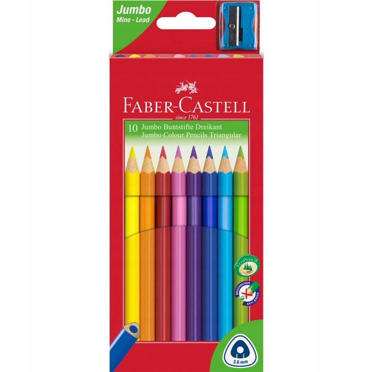 Faber-Castell Jumbo Driehoekige Kleurpotloden 10 Kleuren + Puntenslijper