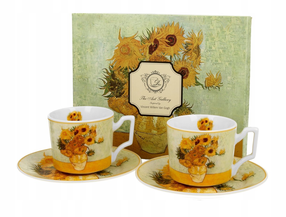 Set van 2 luxe espressokopjes met schotels - Geïnspireerd door Van Gogh