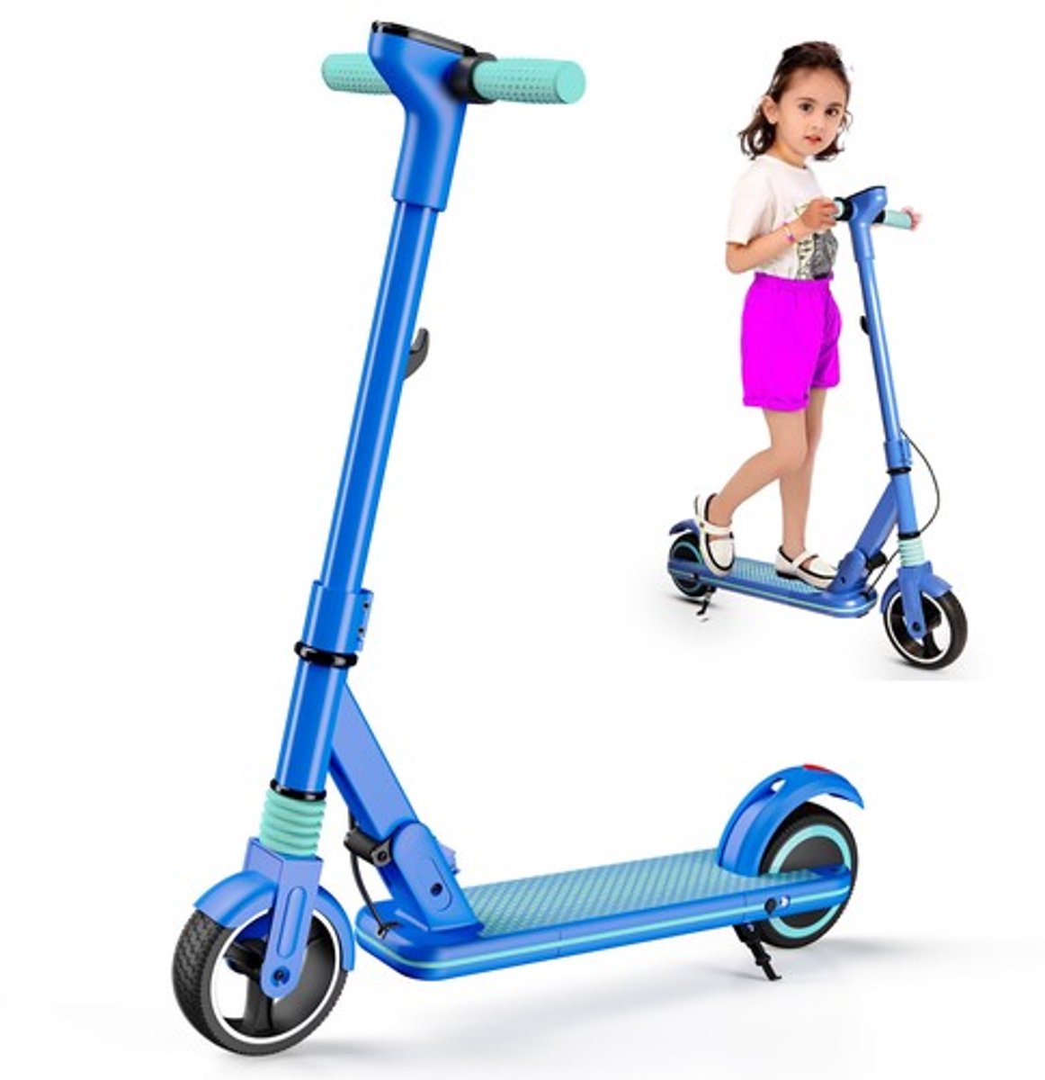 Elektrische Kinderstep SIMATE S3 130W 14 km/u 6-12 jaar Inklapbaar LCD-display Rubberbanden IPX4 Blauw - Afbeelding 3