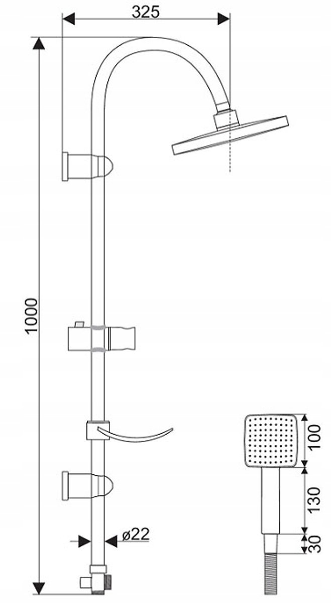 Hydroland Basic Doucheset - Chroom, RVS, 200mm Douchekop