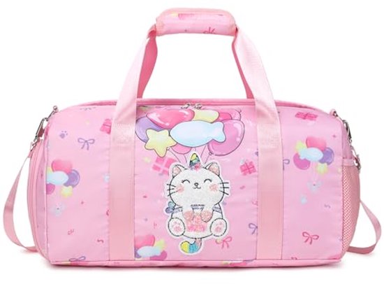 Reistas voor kinderen, danstas, weekend, saunatas, trainingstas, zwemtas, duffle bag, sporttas met schoenenvak, Eenhoorn roze, 18 L * 9.75 H * 8 W, Reistas