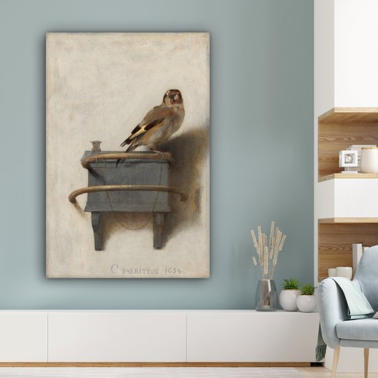 Canvas Schilderij - Het Puttertje - Oude Meester - 80x120 cm - Wanddecoratie - Hout Frame - Vogels - Woonkamer - Slaapkamer Decoratie - Accessoires