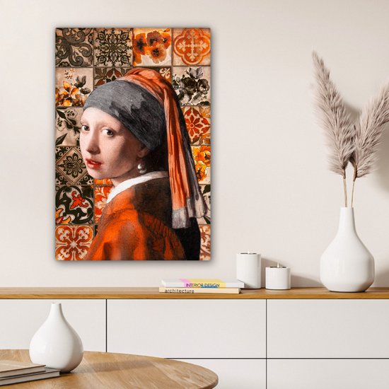 Canvas schilderij 40x60 cm - Wanddecoratie Meisje met de parel - Johannes Vermeer - Olieverf - Muurdecoratie woonkamer - Slaapkamer decoratie - Kamer accessoires - Schilderijen op canvas