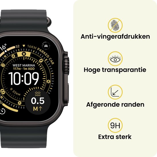 Screenprotector - 2 Stuks - Geschikt voor Apple Watch Ultra 3 (49 mm) - Sterk & Shockproof - Tempered Glass - Beschermglas Screen Cover - Gehard Glas - Bescherm Protector voor Smartwatch