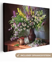 Tableau sur toile 160x120 cm - Décoration murale Fleurs - Table - Nature morte - Bouquet - Vase - Décoration murale murale salon - Décoration chambre - Accessoires de chambre - Peintures sur toile