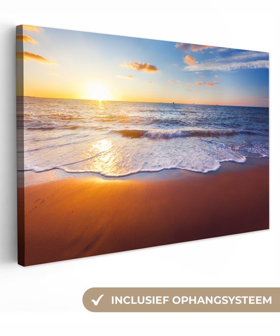 OneMillionCanvasses - Toile - Peinture - Plage - Mer - Soleil - Horizon - Peintures sur toile - Photo sur toile - 150x100 cm - Salon