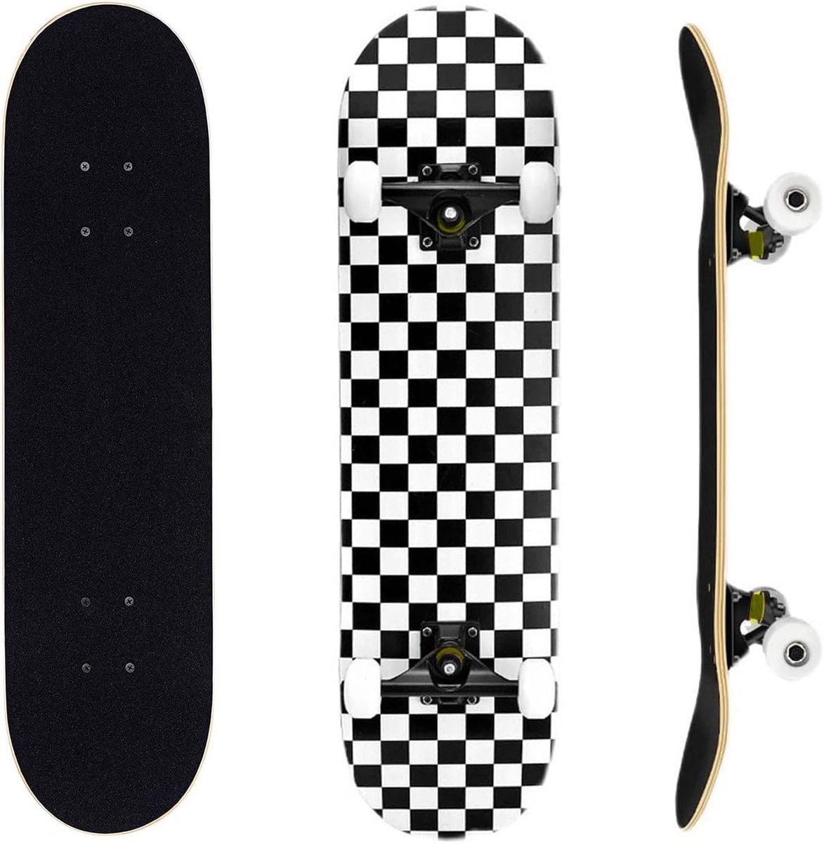 Compleet skateboard voor beginners 80 x 20 cm Double Kick Deck met 7 lagen Wit