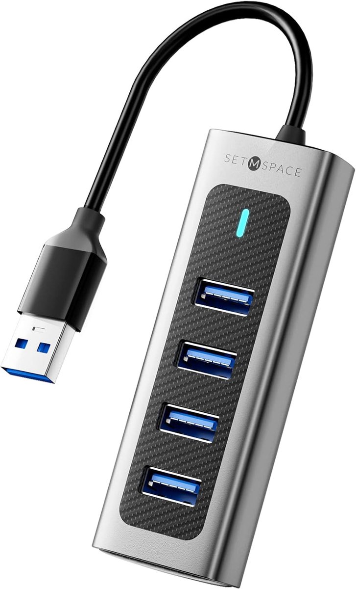 USB Hub 3.0 met 4 Poorten en 15 cm Kabel voor Laptop en PS4 - Grijs