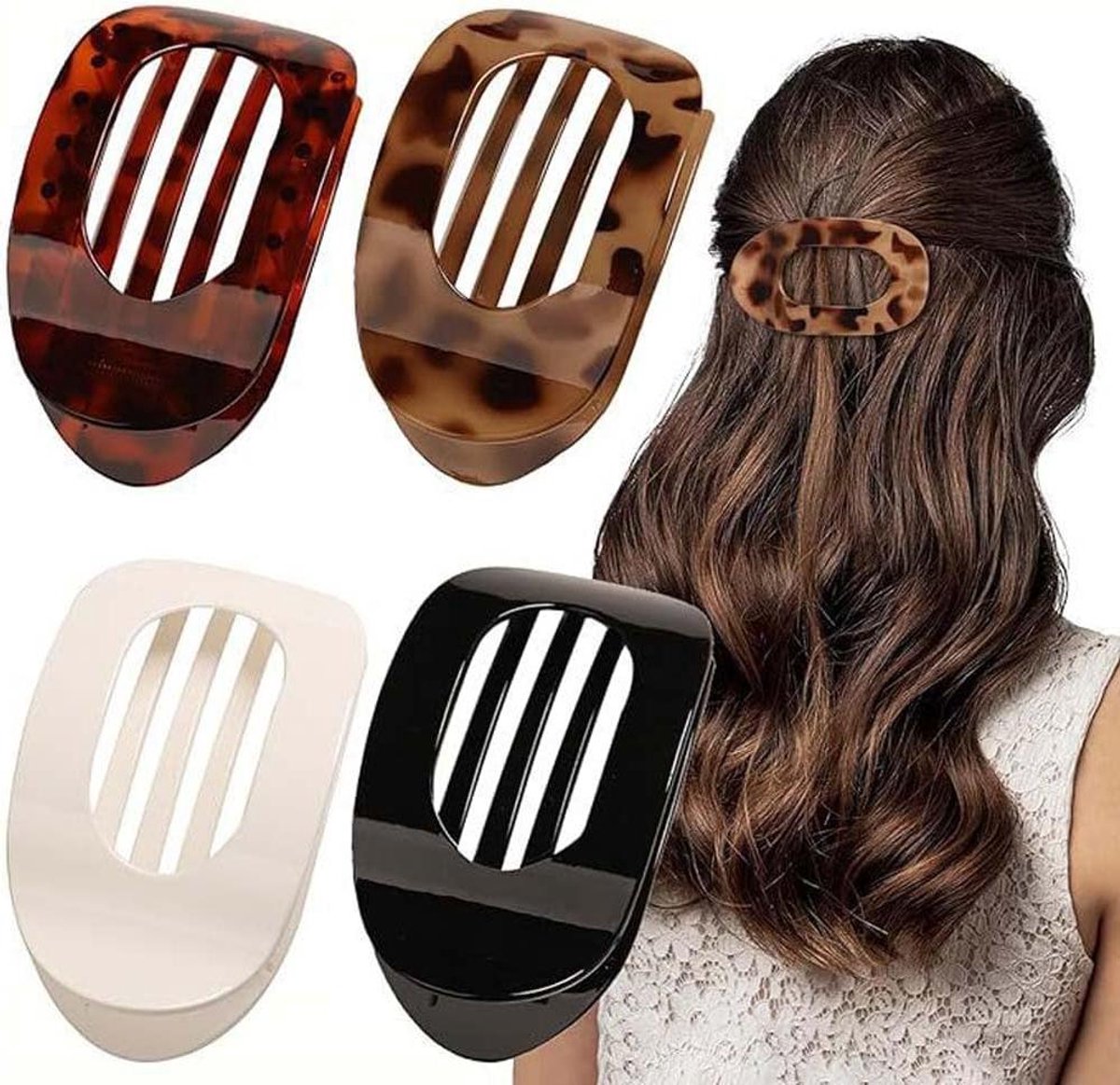 Platte haarclips set van 4, vrouwen en meisjes, antislip voor dik en dun haar