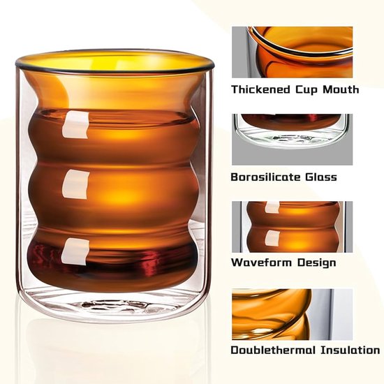 Lot De 4 Tasses à Café En Verre Transparent Double Paroi Isotherme 150ml Avec Grande Poignée - Pour Latte, Expresso, Cappuccino, Thé