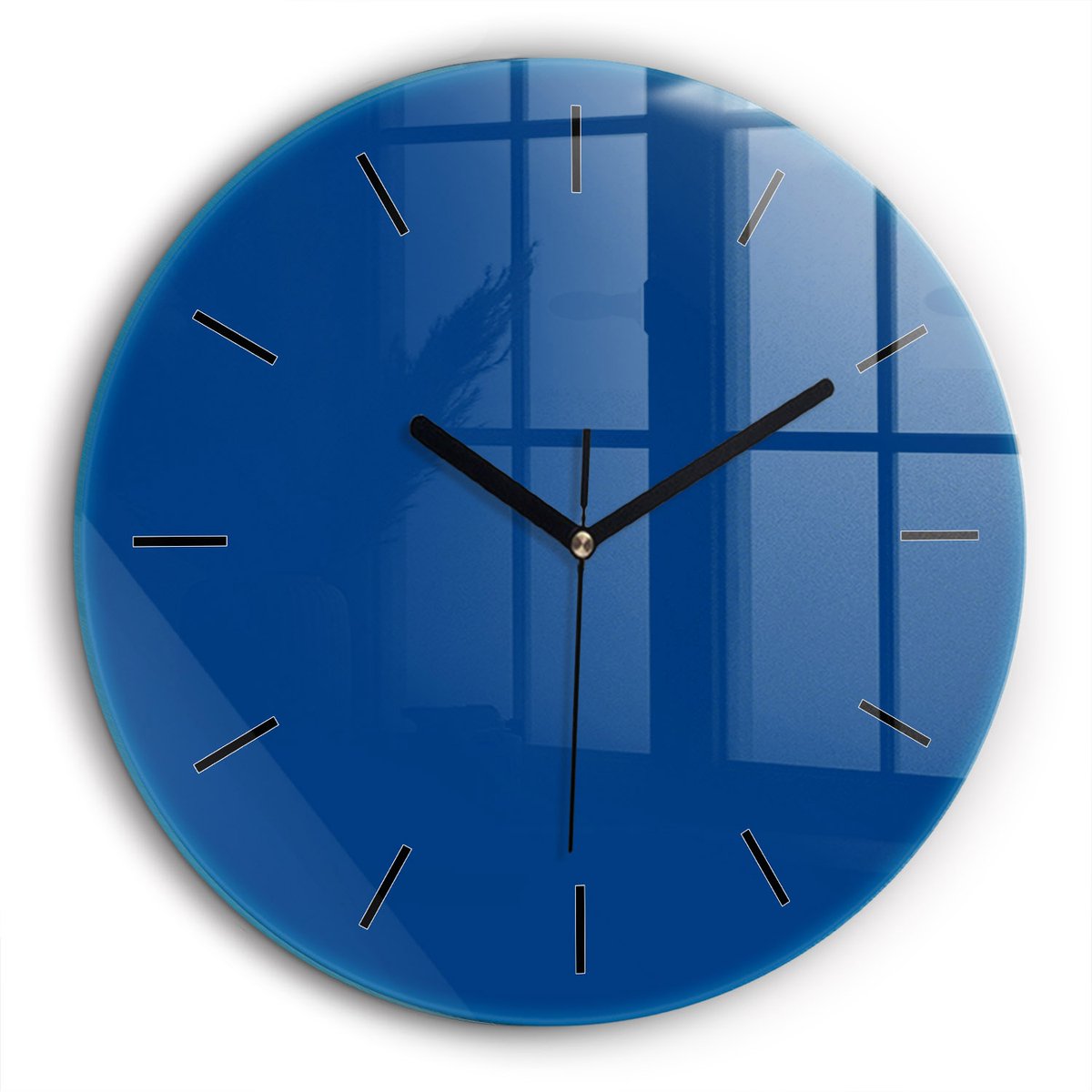 Wallfluent Wandklok - Blauw Ronde Glas Klok - 60 cm x 60 cm - Blauw Wandklok - Zwarte Handen - Wandklok Zonder Cijfers - Wandklok Glas Woonkamer - Ronde Glazen Klok - Minimalistisch Wandklok - Ronde Glazen Wandklok