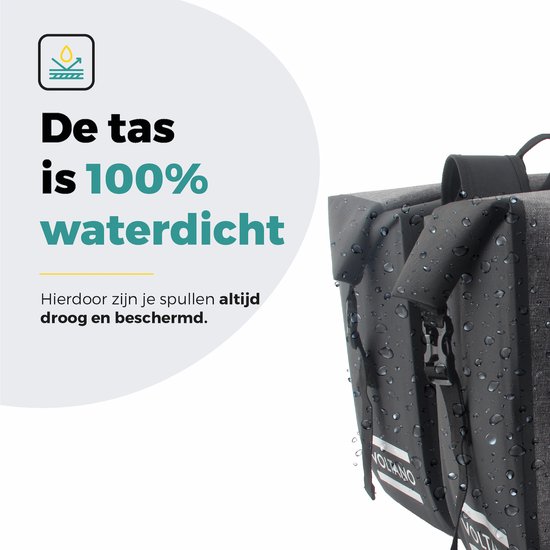 Voltano Dubbele Fietstas Rolltop Luxe E-bike - Zwart / Grijs - 48 Liter - 100% Waterdicht - Fietstassen Elektrische Fietsen van Voltano — afbeelding 3