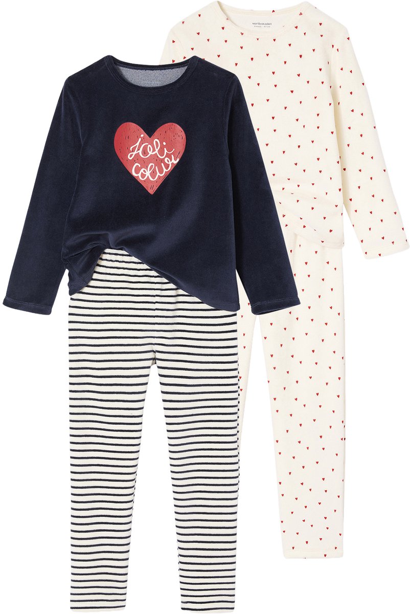 Vertbaudet Set van 2 pyjama's fluweel / velours met hartjes voor meisjes