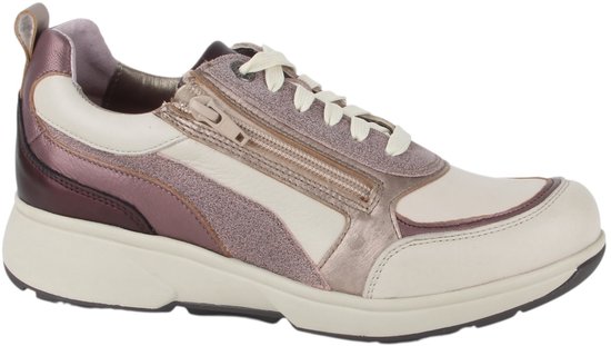 Sneaker blanc cassé, crème et ivoire avec accents pailletés roses et fermeture éclair