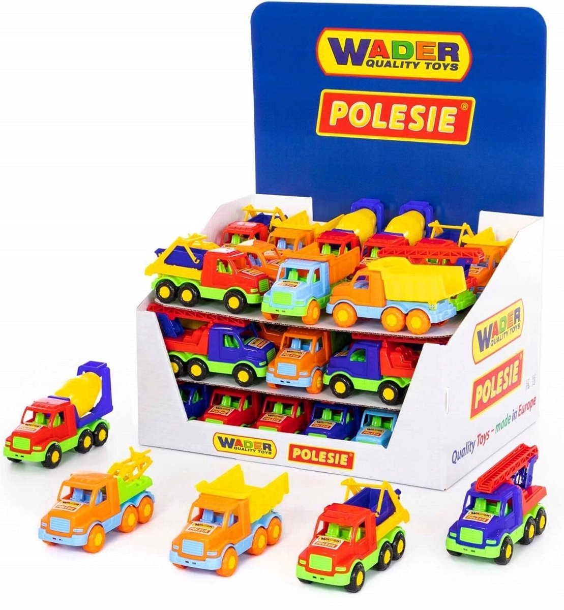 Wader Speelgoed Vrachtwagen Kiepwagen Betonmixer Kraan - 18cm