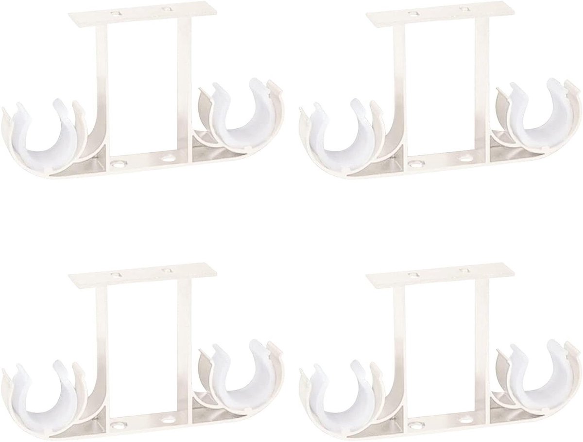 Provento - Dubbele gordijnhouders voor plafondmontage - Set van 4 aluminium beugels - Hangende steunen voor 28 mm gordijnroede - Melkwit