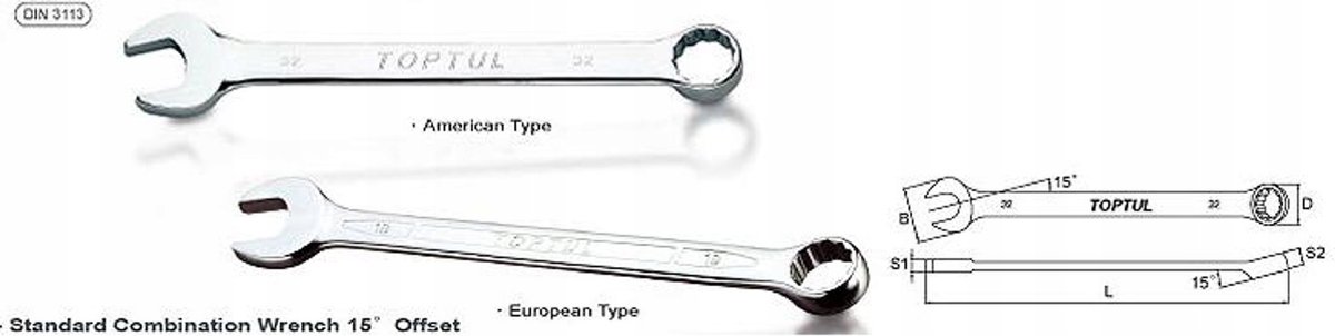 Toptul Ring- en Dopsleutel 13 mm - 179 mm - Chroom Satijn