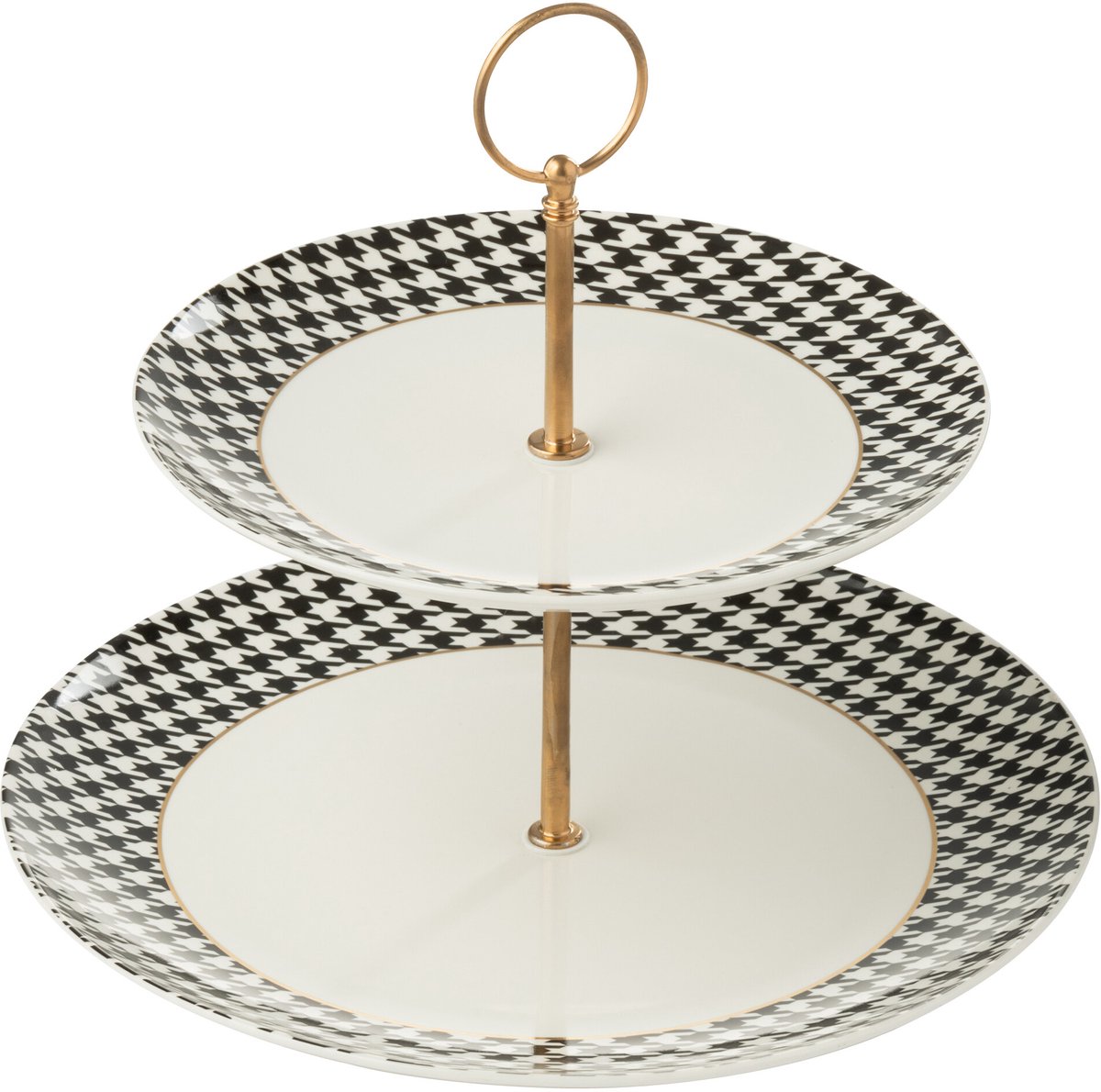 J-Line taartplateau Pied-Poule - porselein - wit/zwart