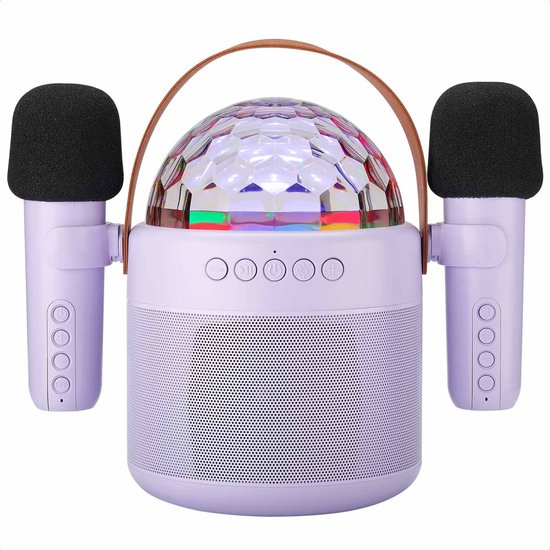 imoshion Sing & Shine Karaokeset met Discolamp - Karaoke Set voor Kinderen en Volwassenen - Bluetooth Speaker met 2 Draadloze Microfoons - Lavender Lilac