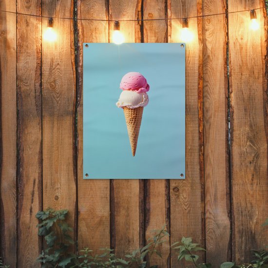 Affiche de jardin 60x80 cm - Décoration de jardin Boules - Glace - Cône - Blauw - Affiche pour le jardin - Décoration extérieure - Tableau de jardin clôture - Décoration murale sur toile de jardin - Décoration murale sur toile de balcon