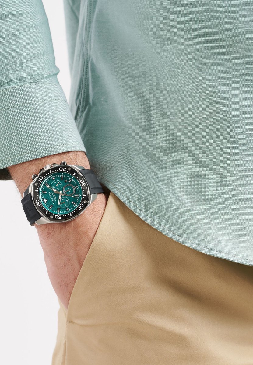 Nautica Nct Bluesail Analog Watch - Box Set Groente Kast: 100 % Roestvrij Staal | Band: 100 % Siliconen 46 mm NAPBSF403, NAPBSF405