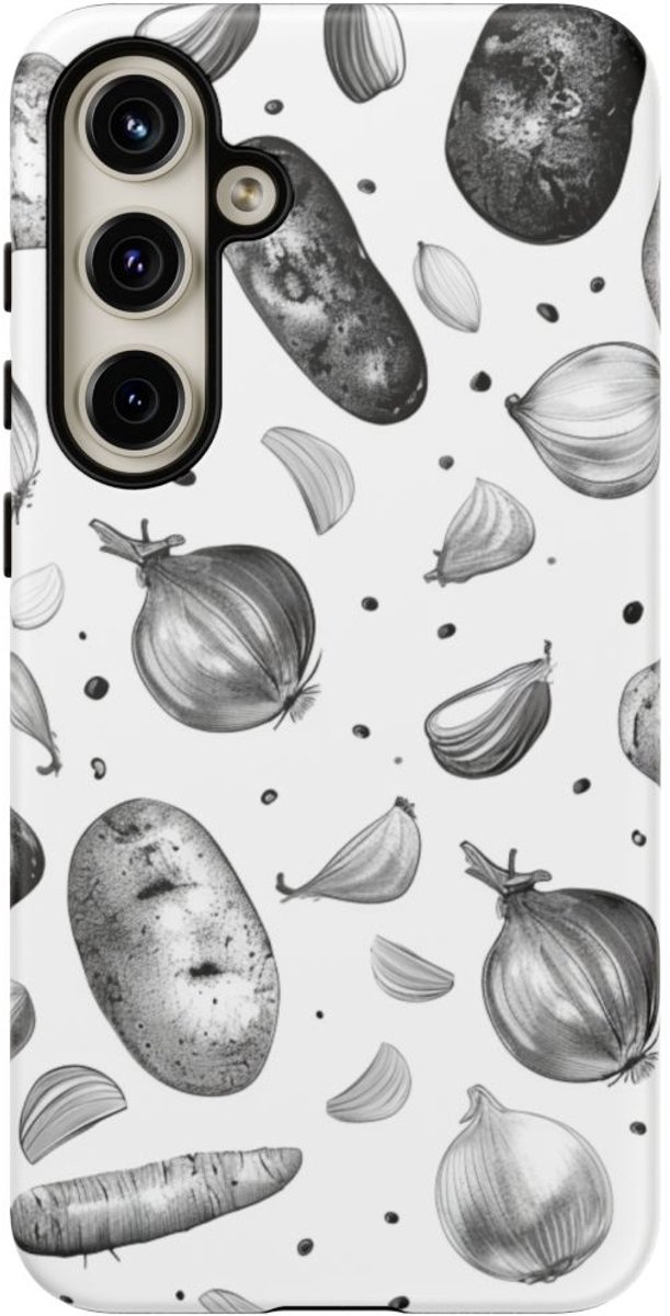 Zwart-Wit Groentenpatroon – Telefoonhoesje Geschikt voor Samsung Galaxy S24 Plus