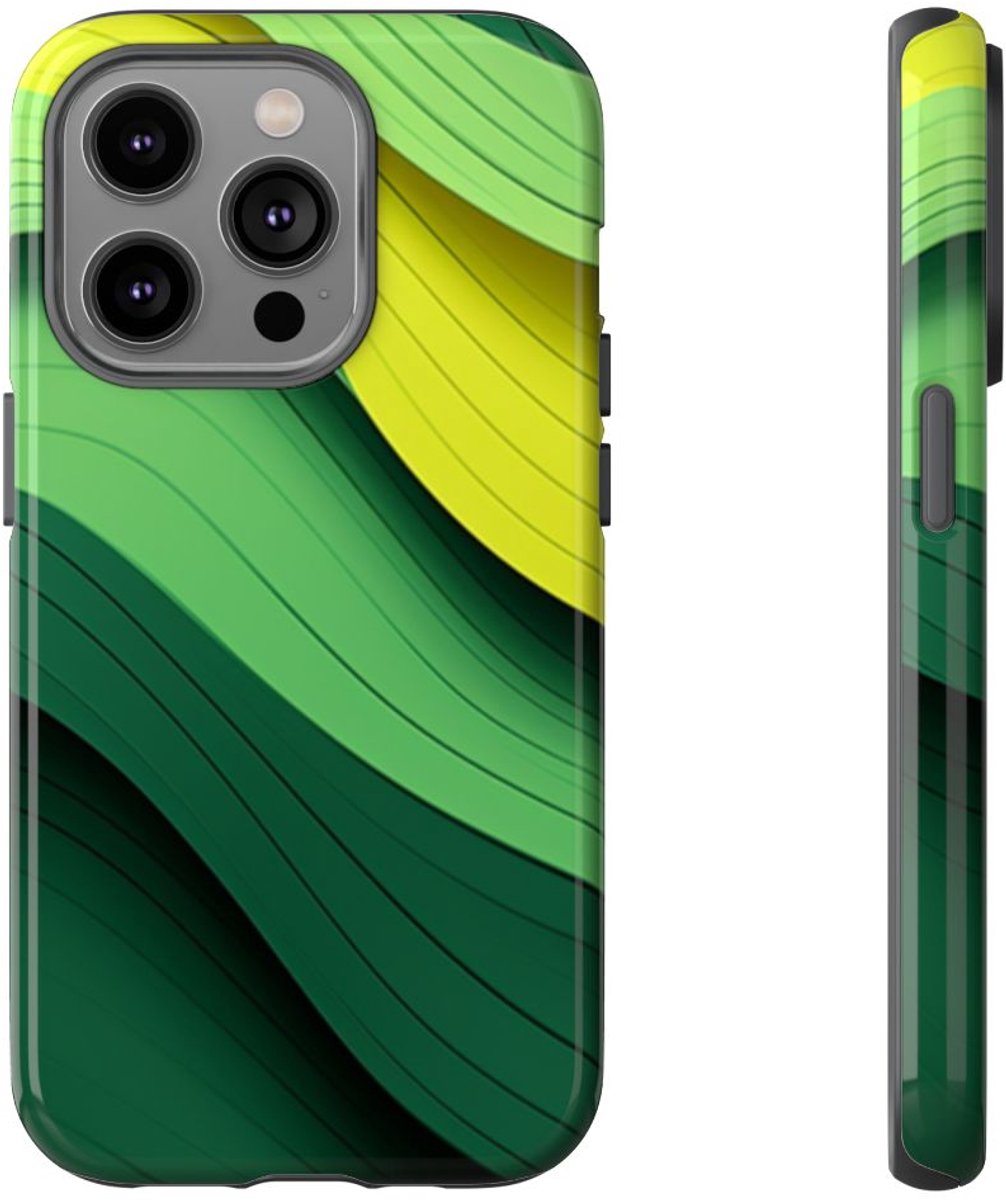 Groen-Geel Golvenpatroon – Telefoonhoesje Geschikt voor iPhone 14 Pro