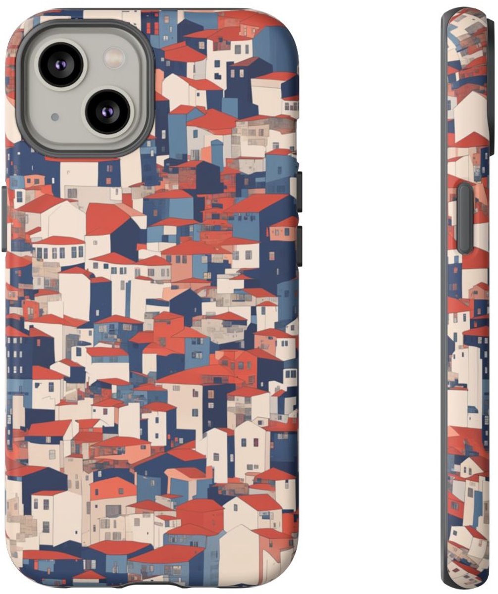Stedelijk Huizenpatroon met Rode Daken – Telefoonhoesje Geschikt voor iPhone 14