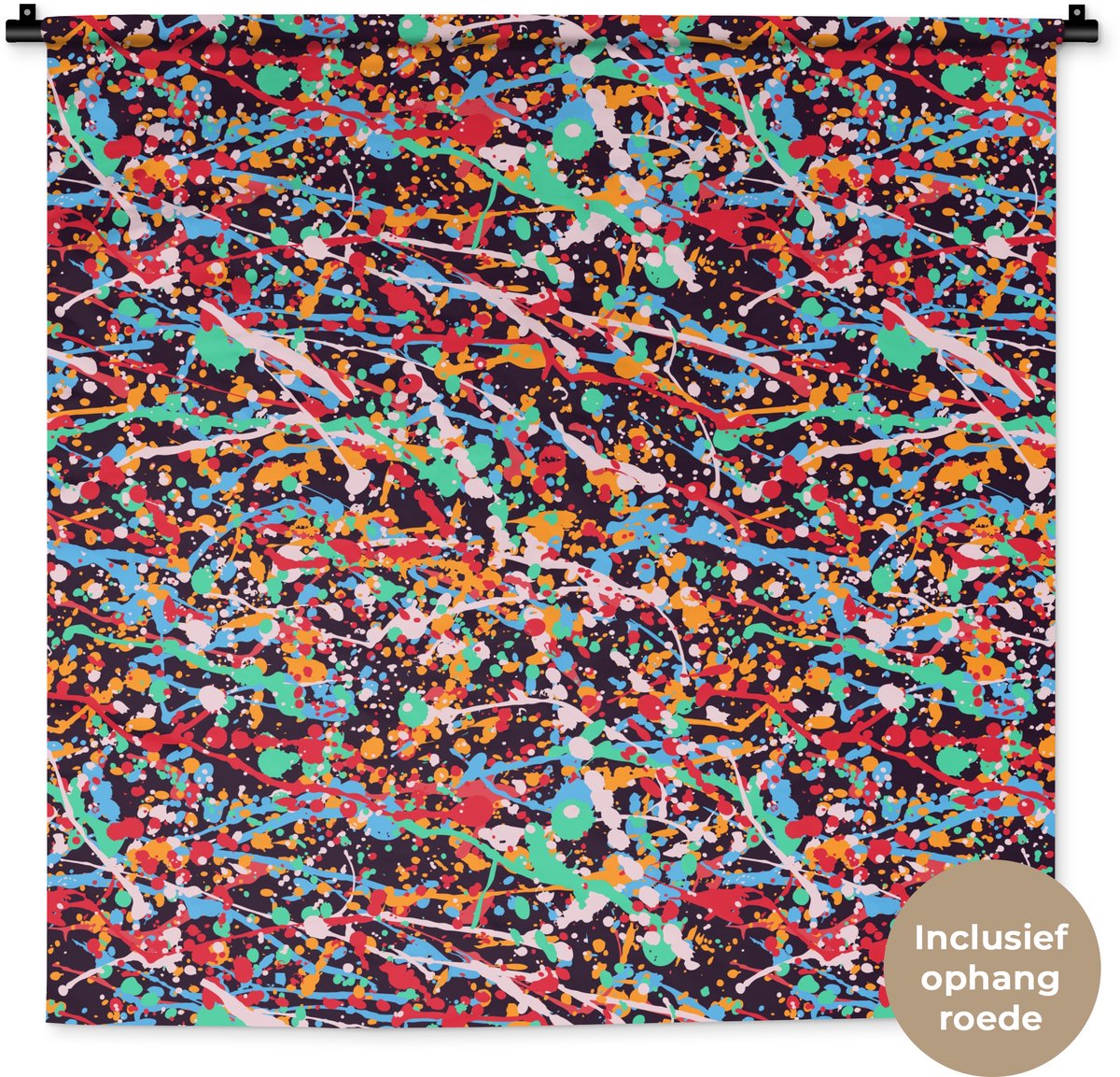 Wandkleed 90x90 cm - Wanddoek Spat - Abstract - Waterverf - Multi - Wandtapijt - Wandkleden