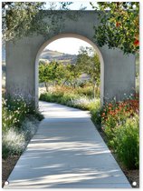 Affiche de jardin 60x80 cm - Décoration de jardin Vue - Chemin - Béton - Paysage - Affiche pour le jardin - Décoration extérieure - Tableau de jardin clôture - Décoration murale sur toile de jardin - Décoration murale sur toile de balcon