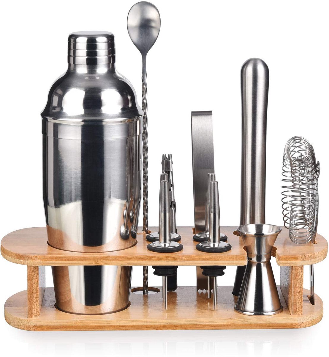Ibenzoa® Complete 12-delige cocktailshakerset met bamboestandaard voor thuisgebruik