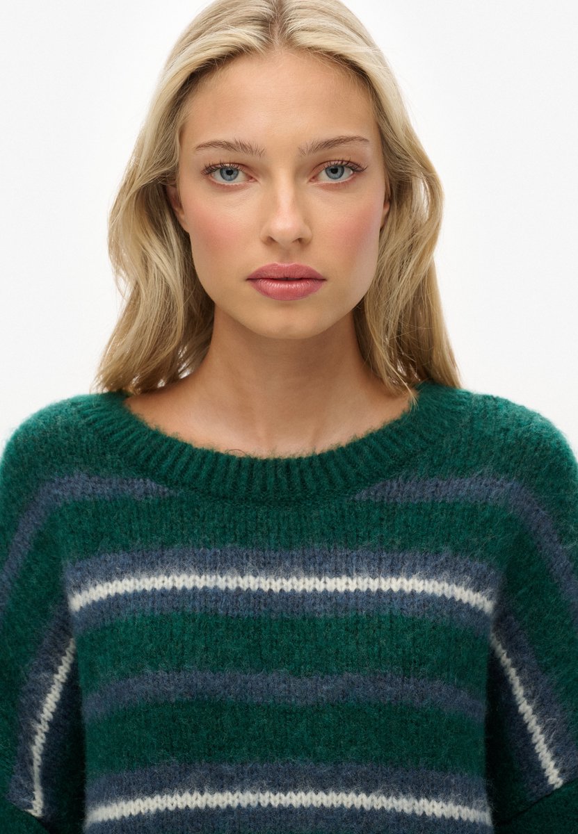 Superdry Slouchy Gestreepte Gebreide Trui Relaxed Pasvorm Dames Sweaters Dennegroen Streep