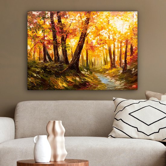 Toile - Peinture - Huile - Automne - Forêt - Oranje - 80x60 cm - Décoration - Intérieur