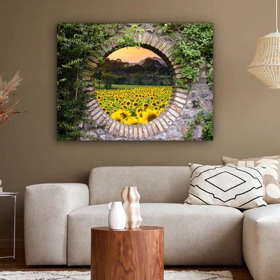 Tableau sur toile 120x90 cm - Décoration murale Vue - Fleurs - Tournesol - Décoration murale salon - Décoration chambre - Accessoires chambre - Peintures