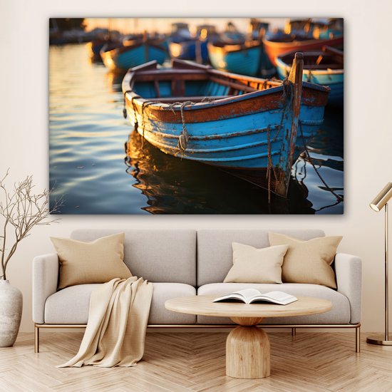 Tableau sur toile 180x120 cm - Décoration murale Bateau - Water - Port - Bois - Maritime - Décoration murale salon - Décoration chambre - Accessoires de chambre - Peintures sur toile