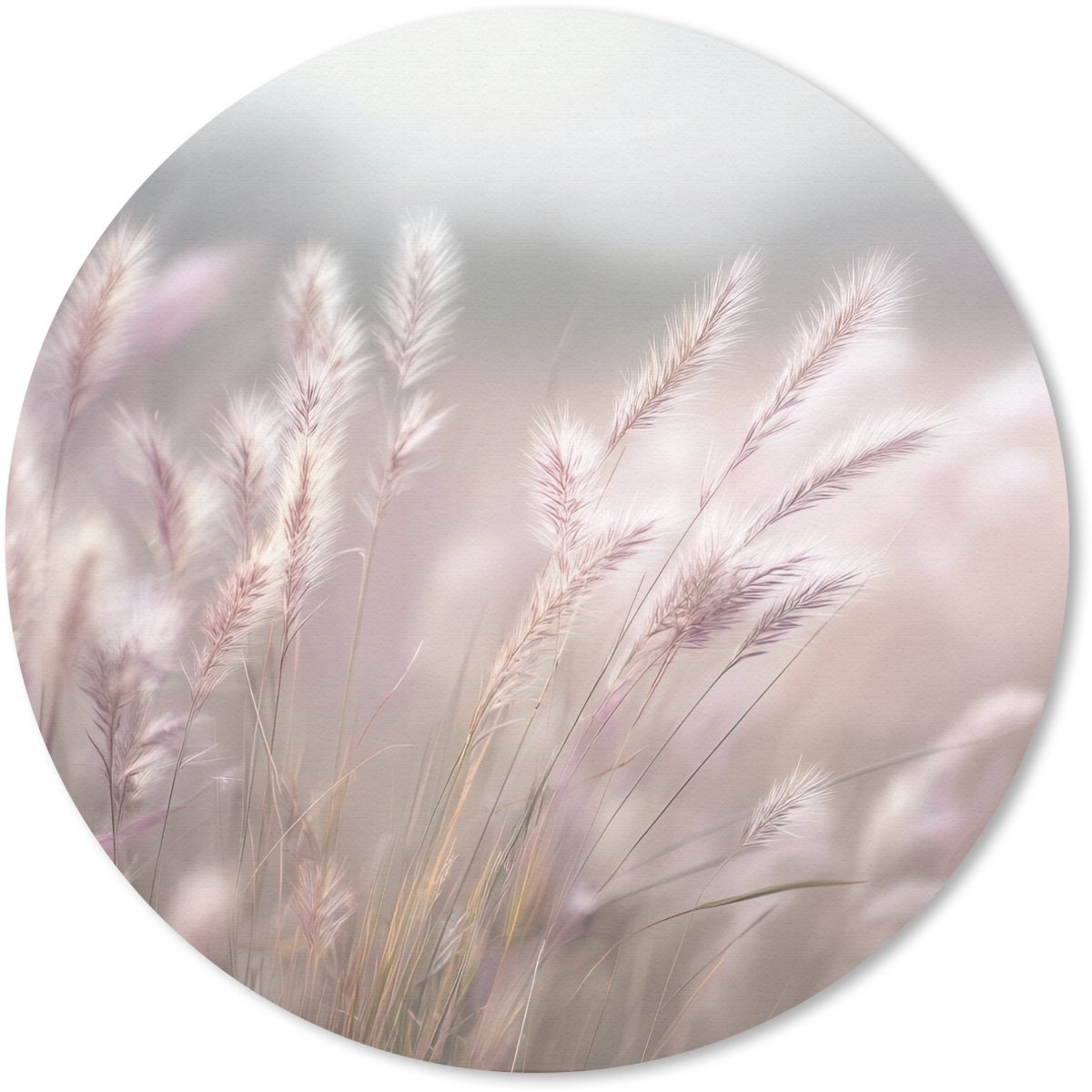 Muismat rond 30x30 cm - Mousepad Graspluimen - Wind - Beige - Mistig - Ronde muismatten