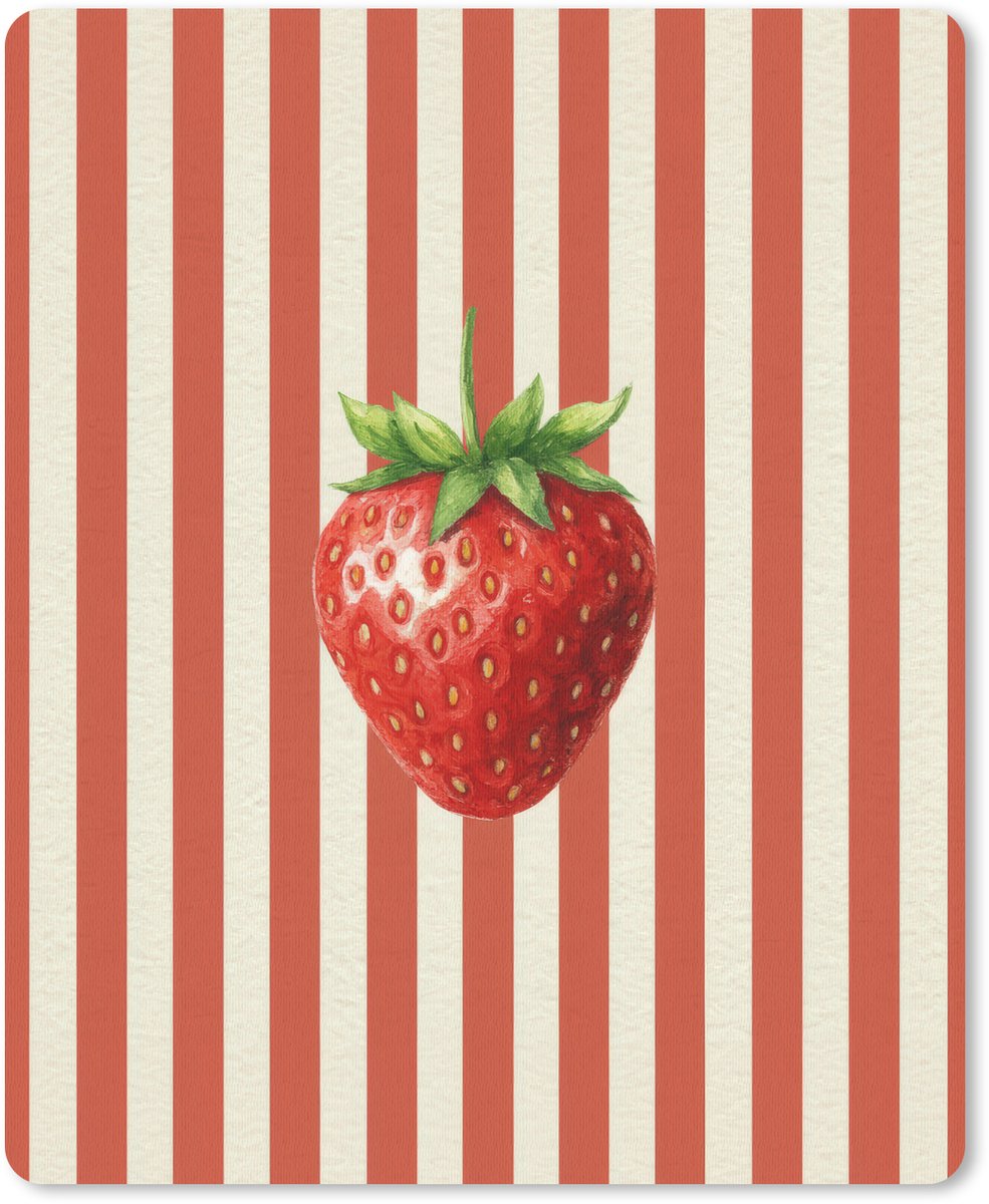 Muismat 19x23 cm - Mousepad Aardbei - Strepen - Rood - Muismatten