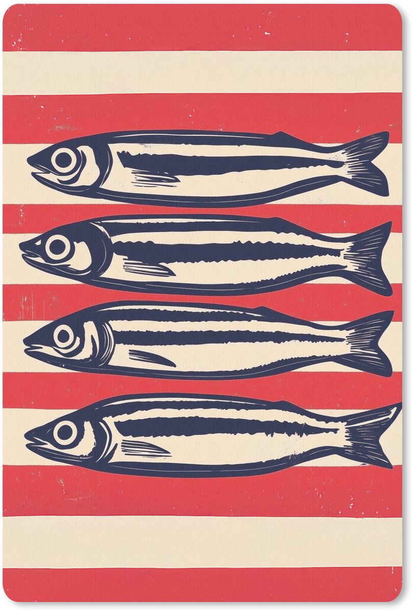 Muismat 18x27 cm - Mousepad Sardines - Rood en beige strepen - Muismatten