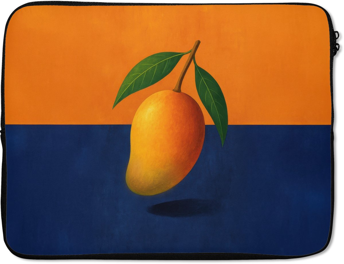 Laptophoes 15.6 inch - Mango - Vlakken - Bladeren - Oranje - Laptop sleeve - Binnenmaat 37x26 cm - Zwarte achterkant
